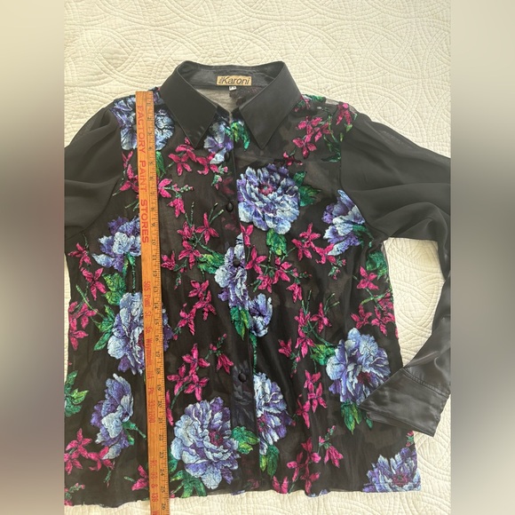 Vintage Lace and velvet Floral Sheer Black Blouse - Picture 6 of 9